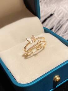 1PC Small Fresh Double Ring Women's Simple Personality Flower Ring Women's Open Ring Jewelry Elegant Halloween