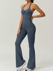 NcmRyu جمبسوت كاجوال للنساء مع أربطة رفيعة - ازرق ضبابي - مشاهدة 4