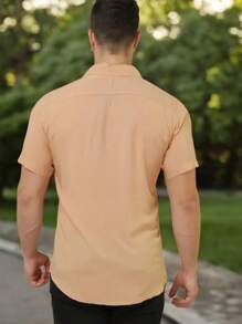 Men's Slim Fit Short Sleeve Linen Look Dress Shirt