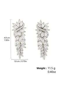1 Pair Luxury Elegant Zirconia Wrapped Leaf Decor Women's Dangle Earrings, Suitable For Wedding Wear And Gift