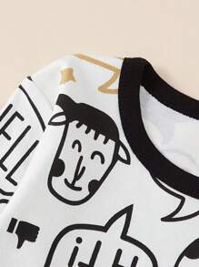 Conjunto de pijama con estampado de dibujos animados para niño pequeño, ropa de dormir, primavera/otoño - Blanco y Negro - Ver 4