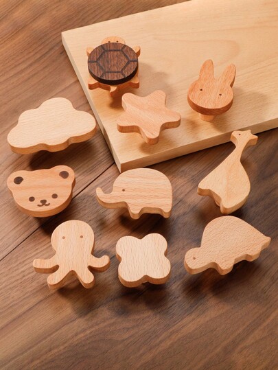 2pcs Cartoon Wooden Pull Handles, Creative Cabinet/Drawer Pulls For Kids Room, Natural Wood Style