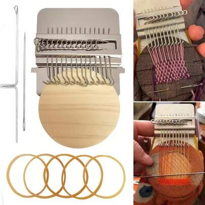Small Loom Speedweve Type Weave Tool,Darning Loom Quickly Mini Mending Convenient Darning Loom For Mending Jeans Socks Clothes Loom Machine Makes Beautiful Stitching Diy Weaving Arts (10/14 Hooks)