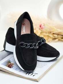 Openwork Women's Moccasins With Chain - Black - View 3