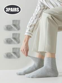 3pcs/4pcs/6pcs/12pcs Men's Loose Top Socks, Middle-Aged & Elderly Wide Mouth Non-Binding Ankle Socks, Plus Size, Solid Black/White/Gray, Casual Cotton Socks For Daily Wear, Fall