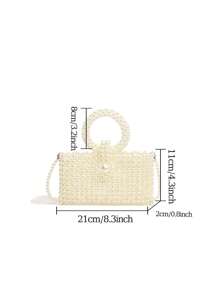 1 Pc Fashionable And Versatile Faux Pearl Material Diamond Grid Hollow Bead Mini Small Square Bag For Women's Summer Casual Mobile MINI Diamond Shaped Bag Handbag Suitable For Vacation Travel&Outdoor Leisure Shopping&Fashion Clothing Matching There Are Two Sizes To Choose From