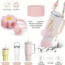 8 pièces Set d'accessoires de tasse pour Tumbler 40oz & 30oz, Tumbler avec sangle de poignée - Comprenant couvercle de paille, sangle de bouteille d'eau, crochet en forme de cœur, manchon en silicone, porte-clés, cadeau idéal pour la Saint-Valentin, pour les activités en plein air, le camping, fournitures pour la rentrée scolaire