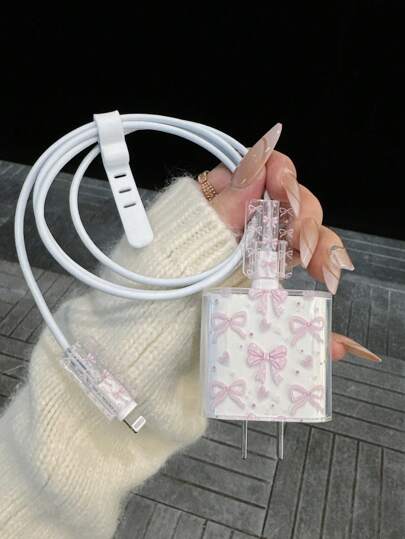 Minimalist Apple Charger Bow Protective Case For 20W Compatible With IPhone 15 Charger, 16 ProMax Phone Data Cable Protection Cover, Anti-Bending, Anti-Cat Bite For 13/14 Plus Cable Protector, Charger Protector