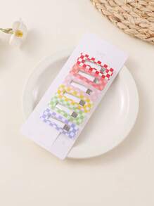 6pcs Stylish Minimalist Colorful Checkerboard Hair Clips, Suitable For Girl To Wear Casually And For Holidays