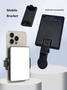 1 pieza de 60 LED rellenador de luz de selfie, luz de teléfono LED con 3 modos de iluminación, brillo regulable con indicador de batería, recargable mini tipo C 5V, portátil, clip para maquillaje, transmisión en vivo, conferencia de Zoom, luz recargable para teléfono, cámara, color rosa/blanco/negro/morado