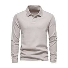Sheonly 3 Colors Fashion Cotton Long Sleeve Collar Neck Men Polo T-Shirts,Spring Autumn Men Shirts,Casual Loose Men Tops(S-XXL) - Beige - View 4