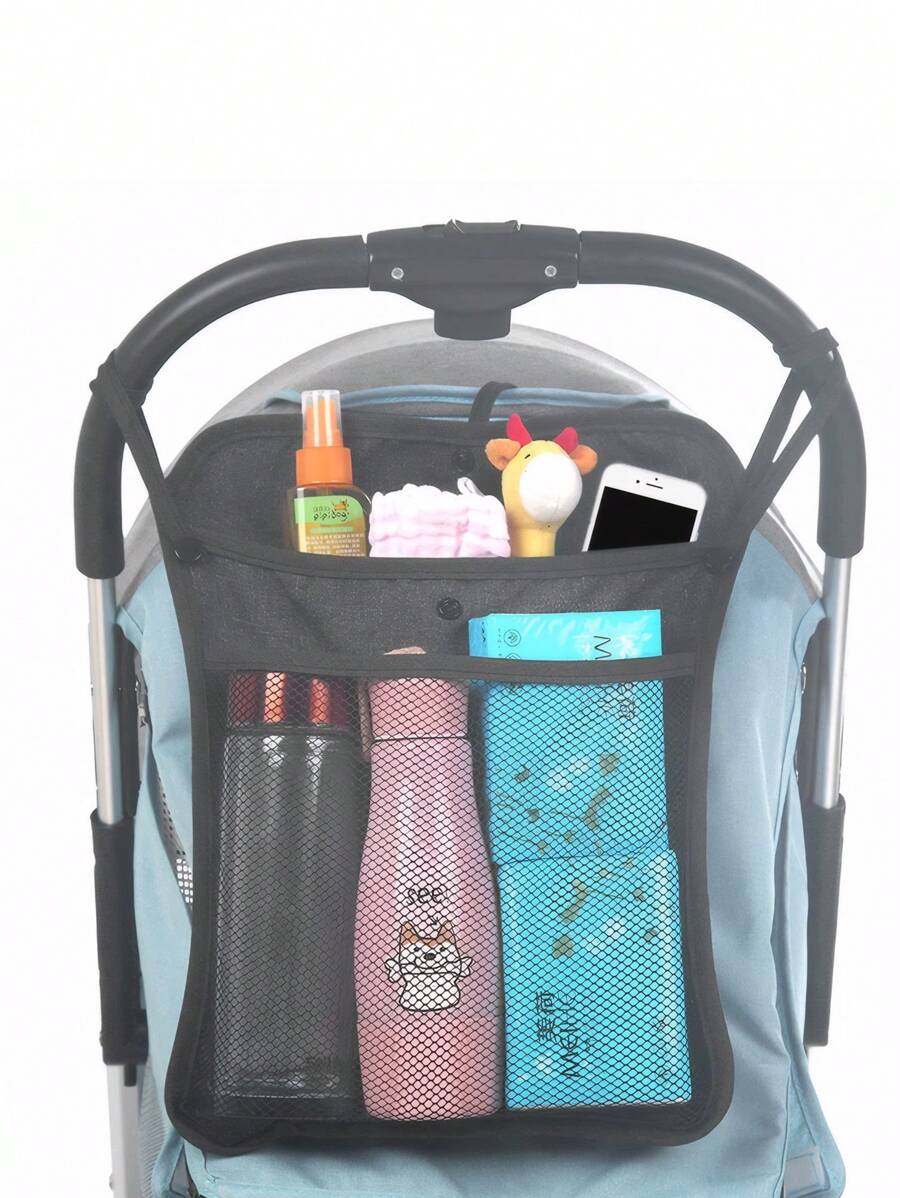 1 件大号双层网状婴儿车悬挂储物袋 - 黑色 - 查看 1