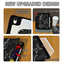 1 pièce, étui de protection pour tablette Apple Pro 2024 13 pouces/Air6 2024 4e, 5e, 8e, 9e, 10e génération, motif papillon noir et gris, fente pour stylo + rotation 720°, trou de logo creux, antichoc et résistant aux chutes, réveil/veille automatique