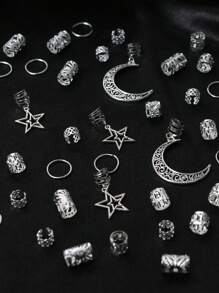 45 piezas Surtido de cuentas para rastas de mujer con diseño de luna y estrella, accesorios de moda únicos para el cabello, artículos escolares