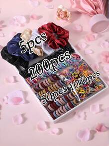 1255pcs Rhinestone Hair Ties & Hair Clips Set, Cute Girl Style