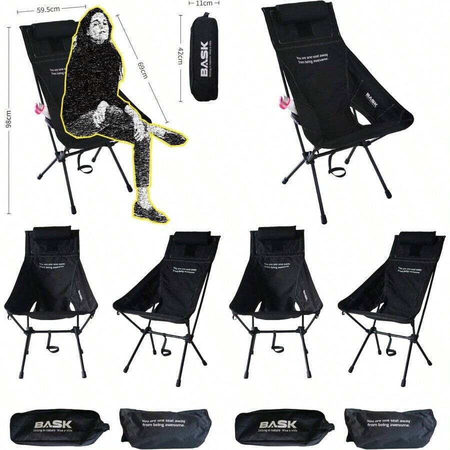 BASK Daydream Lightweight Portable High-Back Camping Chair. Comfortable Headrest. XL Size Widened And Enlarged.150kg Capacity. Ideal For Camping Hiking Beach Sports Parties Fishing - black1 - View 1