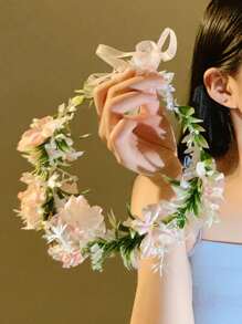 1 pièce Bandeau fleuri de la forêt des fées, bande de cheveux florale réaliste pour femmes, décoration de mariage, fête, anniversaire, princesse, séance photo, accessoire de voyage