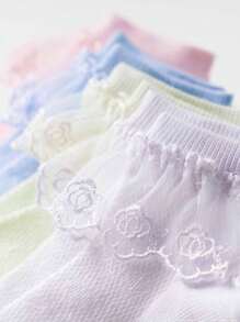 4 Pairs Kids Solid Color Lace Ruffle Princess Fashion Versatile Party Ankle Socks - Multicolor - View 5