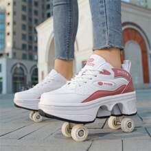 New Transformable 4-Wheel Heelys Shoes For Teenagers And Students, Dual Wheel Roller Shoes - Pink - View 6