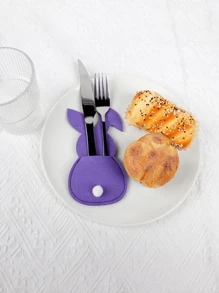 Bolsa de cuchillo y tenedor con diseño de conejo de Pascua, Juego de cubiertos con diseño de conejo, Adecuado para fiestas de Pascua, Un excelente regalo para familiares y amigos