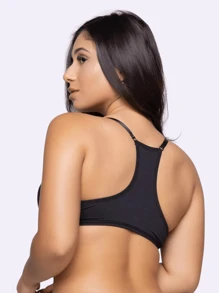 Racerback Bra With Front Closure And Comfortable Tank Top Straps - 黑色 - 查看 4