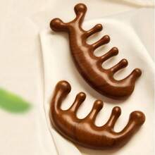 2pcs Sandalwood Massage Comb, Enhance Scalp Health Gua Sha Tool, Meridian Massage Comb With 5 Teeth, No Handle, Traditional Chinese Acupuncture Head Brush To Improve Blood Circulation