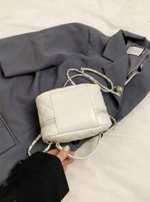 1pc Mini Rhombus Chain Strap Tote Shoulder Crossbody Bag, For Girls - White - View 5