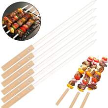 12pcs/Set Large Premium Stainless Steel Flat Skewers With Natural Wooden Handles - Heat Resistant, Suitable For Camping, Backyard BBQ, And Outdoor Parties