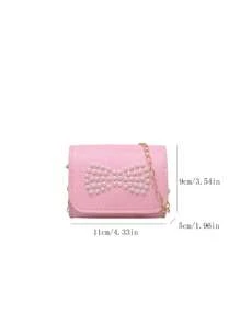 1pc Pu Magnet Closure Fashion Cartoon Mini Solid Color Pearl Bow Chain Shoulder Messenger Bag, Niche Design Cute Coin Purse Suitable For A Variety Of Occasions Comfortable Shoulder Straps Versatile Not Picky, Suitable For Outdoor, Play, Commuting, School Use, Is A Perfect Gift For Girls - Pearl Coin Purse - View 10