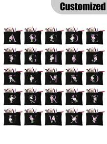 1pc Customized Cosmetic Bag Personal Tailor Lady Makeup Bags Wallet Name Initials A To Z Custom Name Pattern Toiletry Organizer Pouch Personalized Wedding Party Wash Bag Zipper Phone Purse Pencil Pouch Make Up Bags Valentine's Day Gifts Clutch Bag Bridesmaid Make Up Pouch Toiletries Organizer Bag Cosmetic Case - Black - View 2