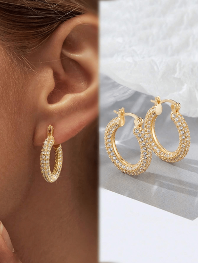 1 pereche de cercei cerc magnifici, bijuterii de dama pentru femei, cercei retro din argint S925 cu zirconiu, cadou de petrecere, bijuterii fine