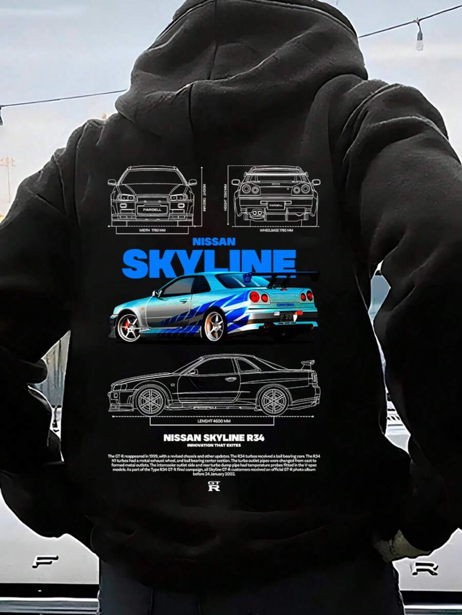 Sweatshirt Cold Weather Racing Car Luxury Skyline Gtr R34 Premium Cotton 30.1 Launch - Black - View 1