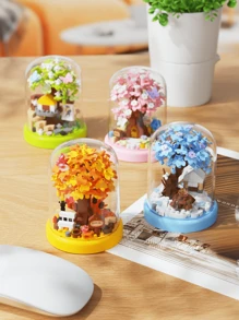 Un set de 1129 piezas de bloques de construcción con micropartículas de una casa del árbol de las cuatro estaciones, juego de construcción para adultos (+14 años), para construir una mágica y dulce casa del árbol, ideal para decoración de la sala de estar, regalos de cumpleaños, regalos para amigos, familia y parejas, un regalo creativo para el Día de San Valentín