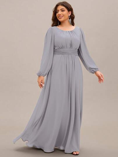 Plus Size Elegant Romantic A-Line Long Sleeve Bridesmaid Dress Fall Wedding Guest Dresses