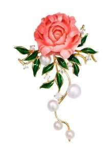 1pc Luxe Chinese Stijl Pioenroos Bloem Broche, Elegante Decoratieve Pin Voor Jas, Vest, Mode Accessoires