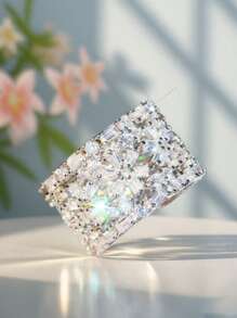 Yayi jewelry 1 件闪亮宽空心方晶锆石戒指，永恒新娘戒指，奢华珠宝礼物，男女通用个性化戒指配饰，生日/周年纪念礼物 - 豪華寬面 - 查看 3