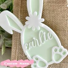 1 pieza Etiqueta con el nombre personalizada de conejo de Pascua con diseño floral, adorno de Pascua