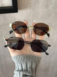 2pcs Women Oval Geometric Copper Full Frame Multicolor Classy Aesthetic Vintage Fashion Eyeglasses Combination For Street-Photography Beach Party Going Out Outfit Fashion Accessories