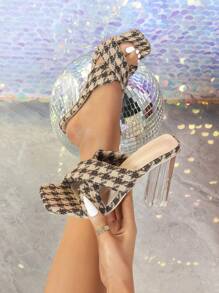 Sandales à talons hauts cristallins polyvalents pour femmes