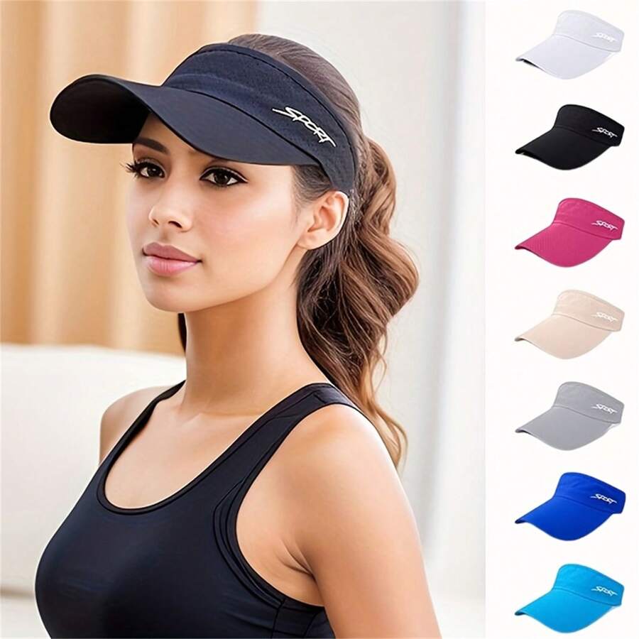1Pc Women's Summer Visor Cap - Breathable Polyester, Open-Top Design For Running & Outdoor Activities, Available In White, Pink, Black, And More - Multicolor - View 1