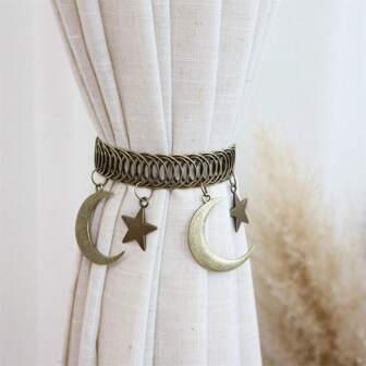 1pc Vintage Star & Moon Metal Curtain Clip, Suitable For Living Room, Bedroom, Study Home Decoration Gifts Birthday Graduation