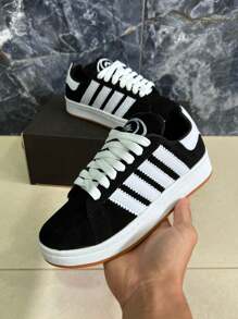 Tênis Moretto Linha Premium Campus Unissex Casual Skate Skatista Super Confortável Lançamento 2025 Dia a Dia Trabalho Barato Tendencia 2025 Super Leve Macio Elegante Camurça Sola Antiderrapante - Preto e Branco - Visão 2