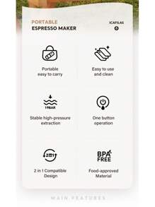 Black /Green Portable Heating Coffee Machine Wireless Electric Coffee Maker Fit Capsule Powder & French Press Pot For Car