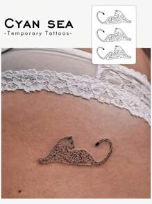 1 件黑色圆点豹纹临时纹身贴纸，防水防汗，可水洗，逼真的仿纹身，适合时尚爱好者 - 黑色 - 查看 1