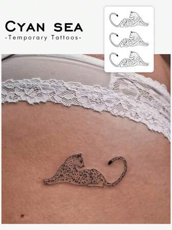 1 st svart prickig leopard tillfällig tatueringsklistermärke, vattentät och svettsäker, tvättbar, realistisk faux tatuering lämplig för modeentusiaster