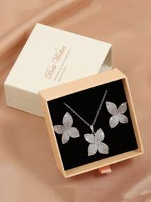 3 件男士锆石铜立方叶形项链和耳环套装，简约且适合日常佩戴