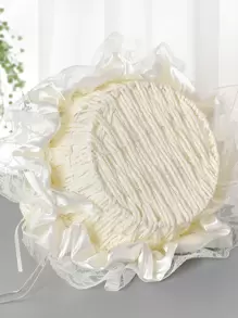 1个闪亮复古无纺布花篮，婚礼花童篮，蕾丝花边手提篮带蝴蝶结，米色小花篮，西式婚礼装饰，蕾丝布艺婚礼花篮，花童篮，伴娘手提篮，四季皆宜 - 米色 - 查看 4