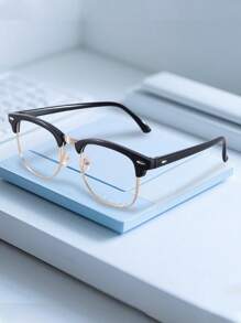 Glazzy 1pc Men's Square Transparent PC Frame Decorative Glasses For Office Work & Reading, Gift