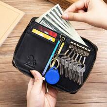 Top Grain Leather Keychain, Waist-Hung Access Card & Anti-Theft Real Leather Key Holder, 2-In-1 Coin Purse, Multi-Card Slots Short Wallet, Suitable As Gifts For Valentine's Day, Father's Day, Teachers' Day, Back To School, Graduation, And Christmas
