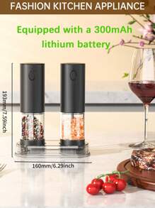 CLITON 2件套电动盐和胡椒研磨器套装 - 大容量自动盐和胡椒研磨器套装，带底座，不锈钢可充电胡椒研磨器，可填充，粗细可调，电动盐和胡椒研磨器套装（2件装），自动胡椒研磨器，单手操作，陶瓷研磨芯，可填充，USB充电，LED灯，圣诞节礼物，厨房礼物，新年礼物，万圣节礼物，感恩节礼物，情人节礼物，95毫升容器，黑色
